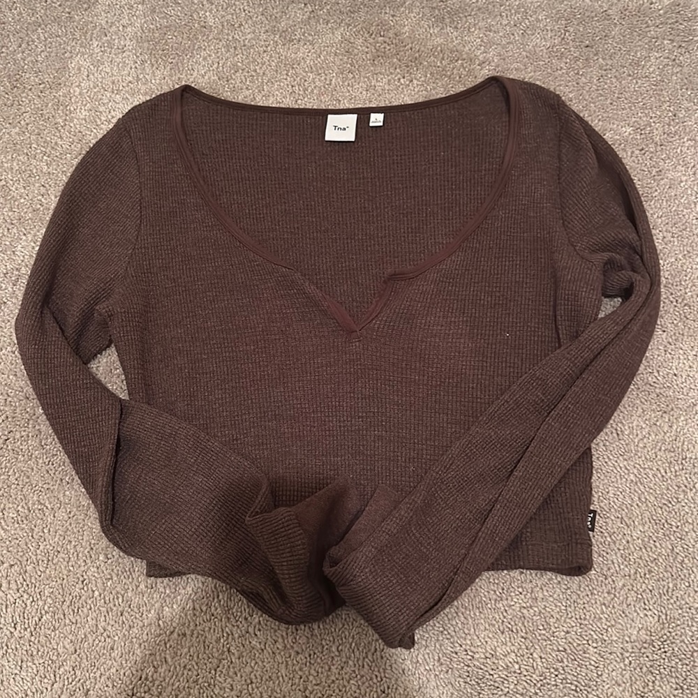TNA. from aritiza long sleeve waffle brown long sleeve